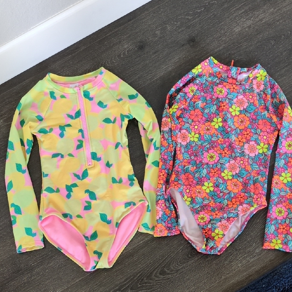 TWO- Cat & Jack Girls Long-Sleeve Rash Guard Swimsuits